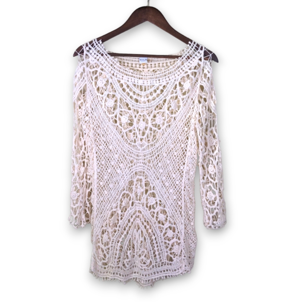 VILA Cream Crochet Tunic Top